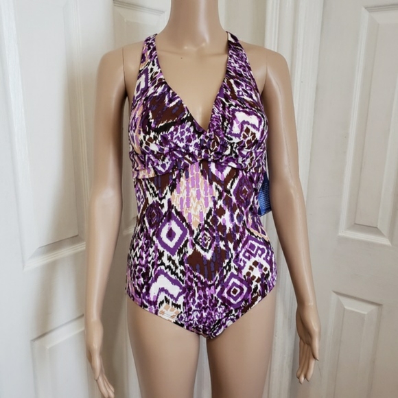 NEW! Speedo Geometric Print one-piece Swimsuit -10 - Picture 2 of 7
